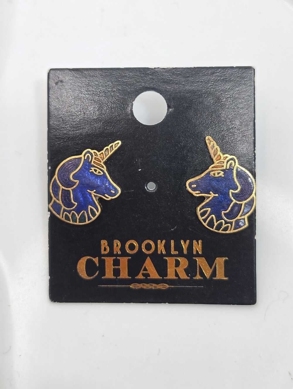 🦄 Brooklyn Charm Gold & Blue Enamel Unicorn Stud Earrings NWT 🦄
